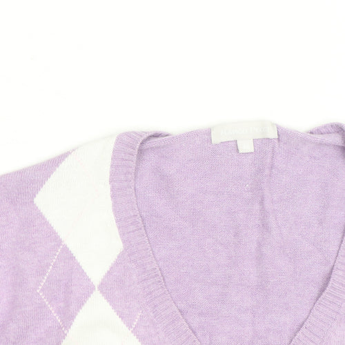 Marco Pecci Men’s Purple Argyle V-Neck Cotton Jumper M