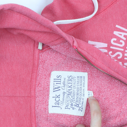 Jack Wills Womens Pink Full Zip Hoodie UK 8 Casual Lined Sweatshirt