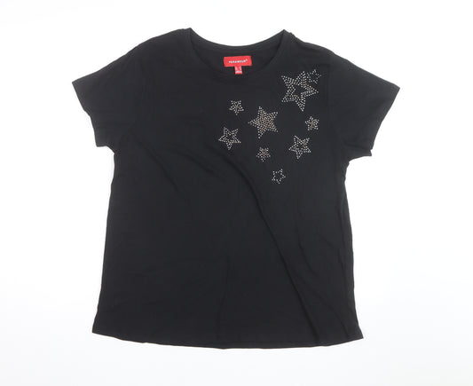 Paramour Women's Black Cotton Star Beaded Short Sleeve T-Shirt Size 14