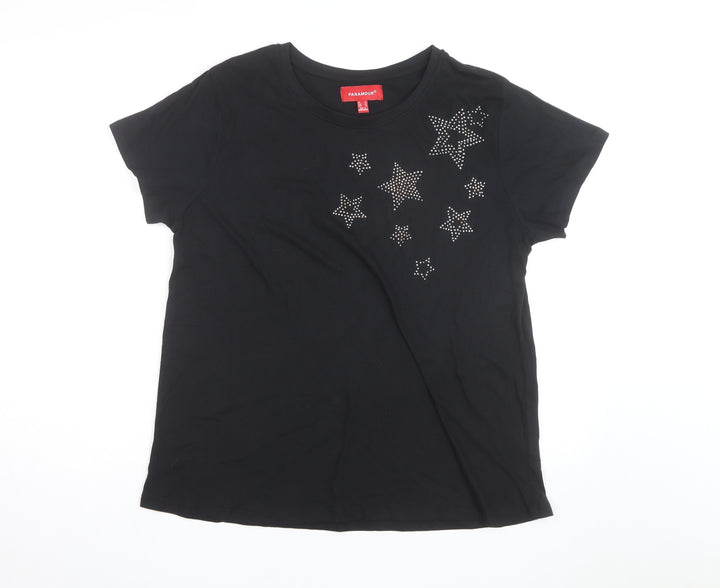 Paramour Women's Black Cotton Star Beaded Short Sleeve T-Shirt Size 14