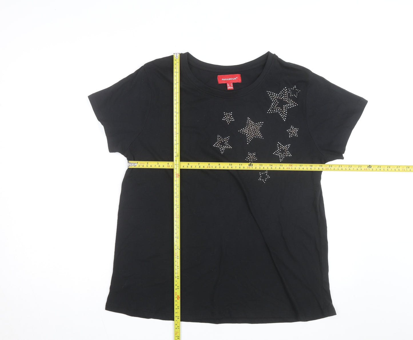 Paramour Women's Black Cotton Star Beaded Short Sleeve T-Shirt Size 14