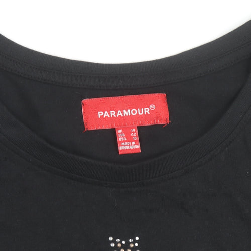 Paramour Women's Black Cotton Star Beaded Short Sleeve T-Shirt Size 14