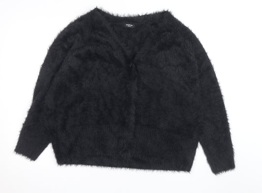 Simply Be Women’s Black Fuzzy V-Neck Long Sleeve Cardigan Size 20