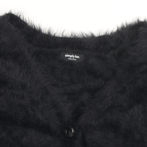 Simply Be Women’s Black Fuzzy V-Neck Long Sleeve Cardigan Size 20
