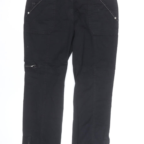 Next Women's Black Cargo Trousers Size 12 Regular Cotton Blend