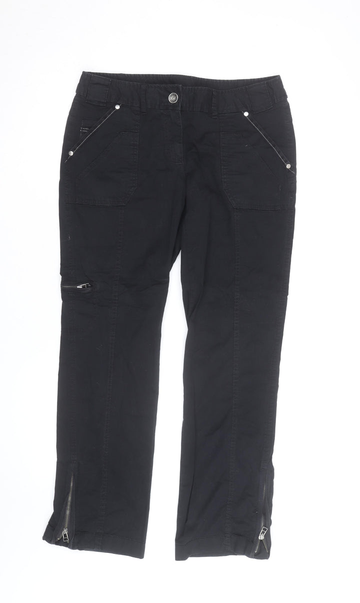 Next Women's Black Cargo Trousers Size 12 Regular Cotton Blend