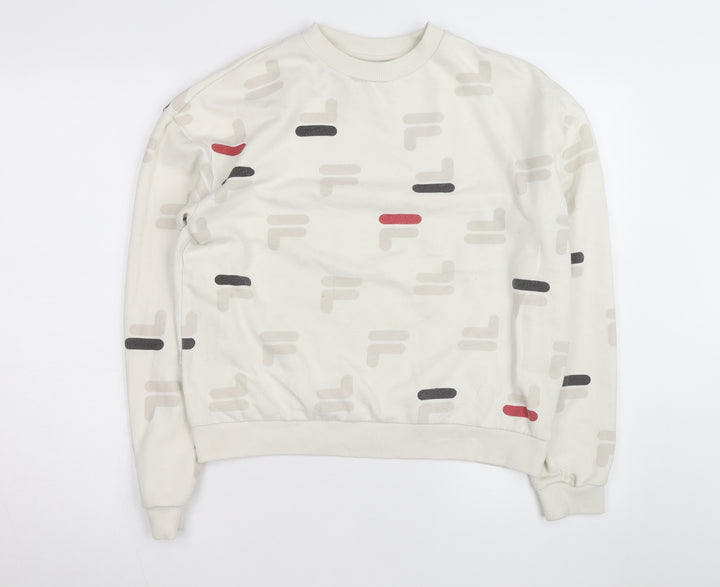 FILA Men's Beige Graphic Logo Pullover Sweatshirt Size M