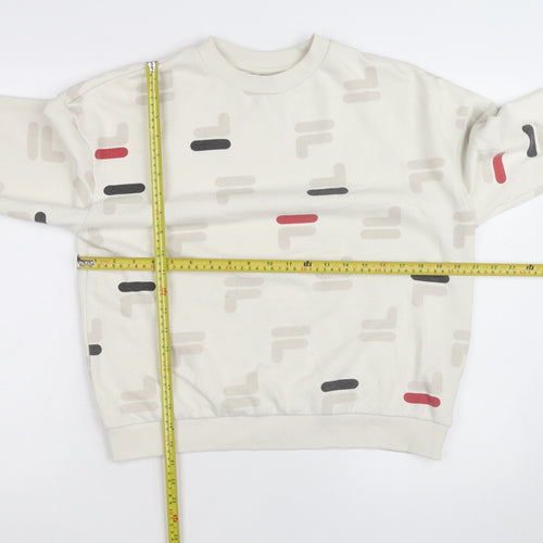 FILA Men's Beige Graphic Logo Pullover Sweatshirt Size M