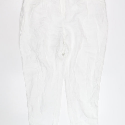 White Stuff Womens White Linen Cropped Trousers Size 14