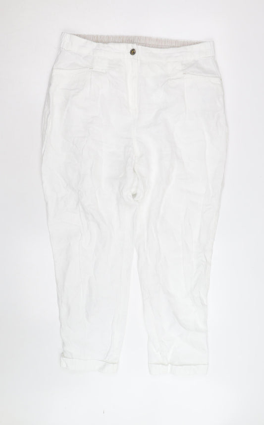 White Stuff Womens White Linen Cropped Trousers Size 14