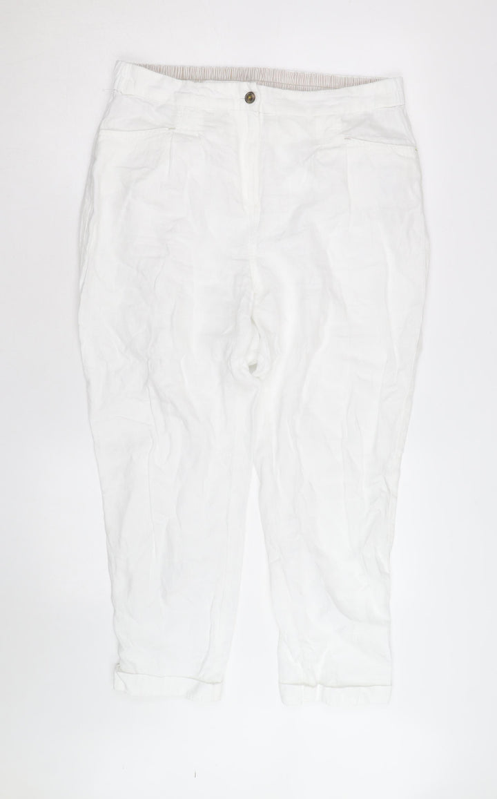 White Stuff Womens White Linen Cropped Trousers Size 14