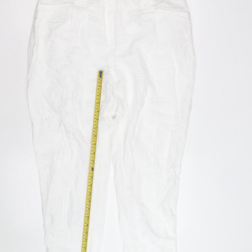 White Stuff Womens White Linen Cropped Trousers Size 14