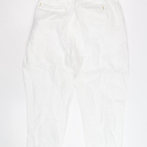 White Stuff Womens White Linen Cropped Trousers Size 14