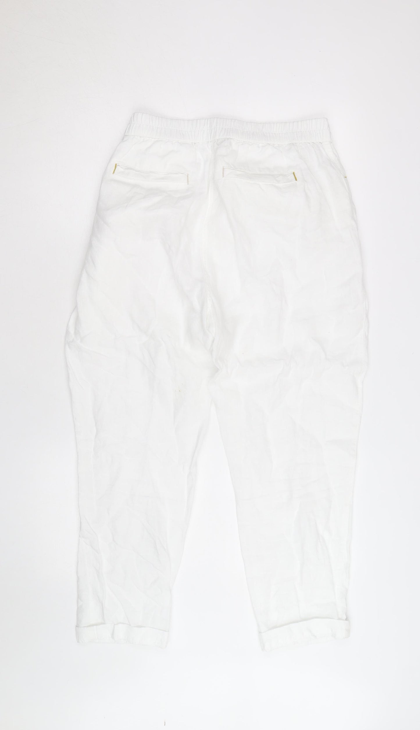 White Stuff Womens White Linen Cropped Trousers Size 14