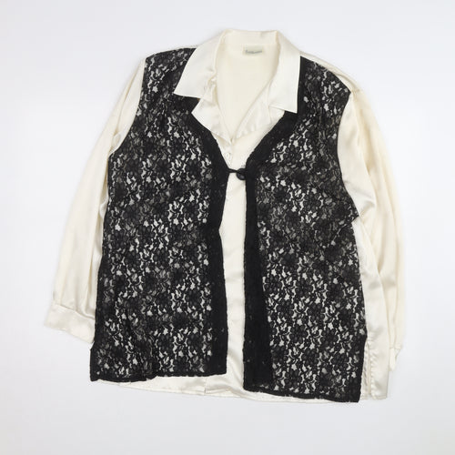 Design Essentials Women's Ivory Satin Blouse with Black Lace Overlay Size 20