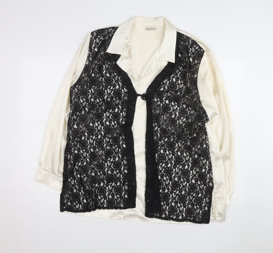 Design Essentials Women's Ivory Satin Blouse with Black Lace Overlay Size 20