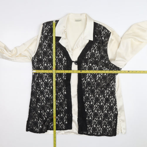 Design Essentials Women's Ivory Satin Blouse with Black Lace Overlay Size 20