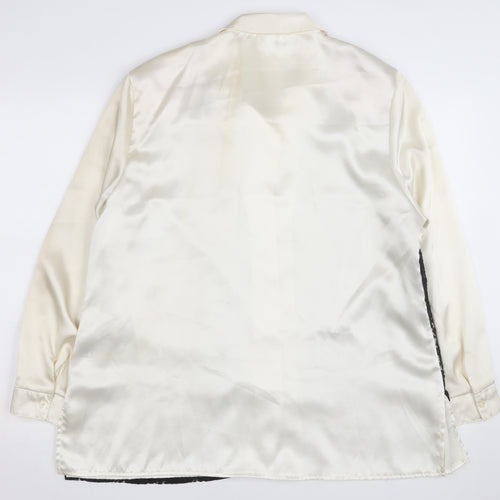 Design Essentials Women's Ivory Satin Blouse with Black Lace Overlay Size 20