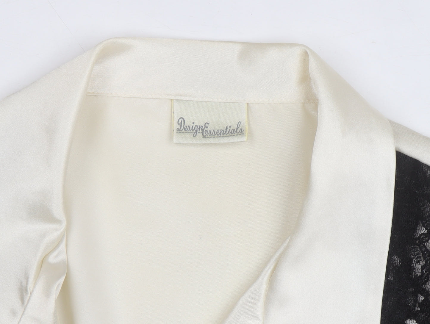 Design Essentials Women's Ivory Satin Blouse with Black Lace Overlay Size 20
