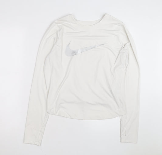 Nike Men's White Dri-Fit Long Sleeve Athletic Top L