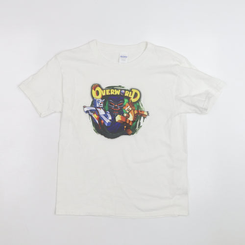 Gildan Men's White Overworld Graphic Print Cotton T-Shirt M