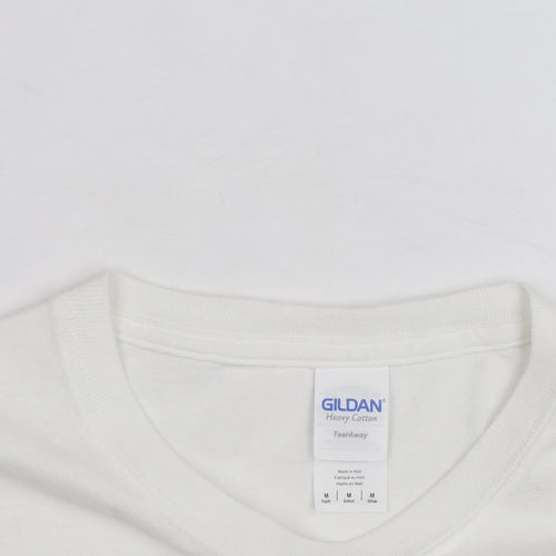 Gildan Men's White Overworld Graphic Print Cotton T-Shirt M