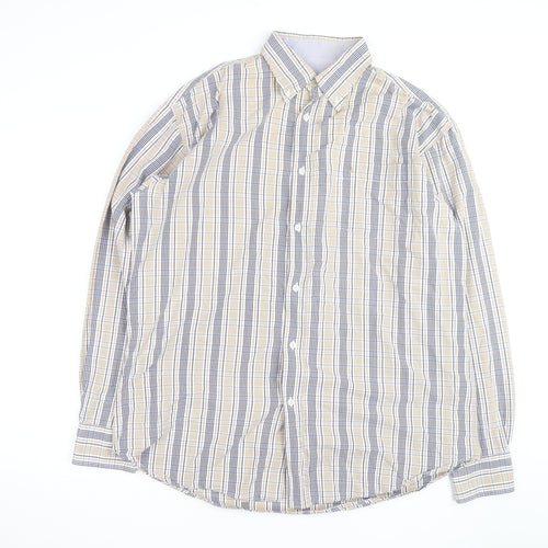 Dubarry Men's Beige Blue Check Button-Up Shirt XL Cotton Casual