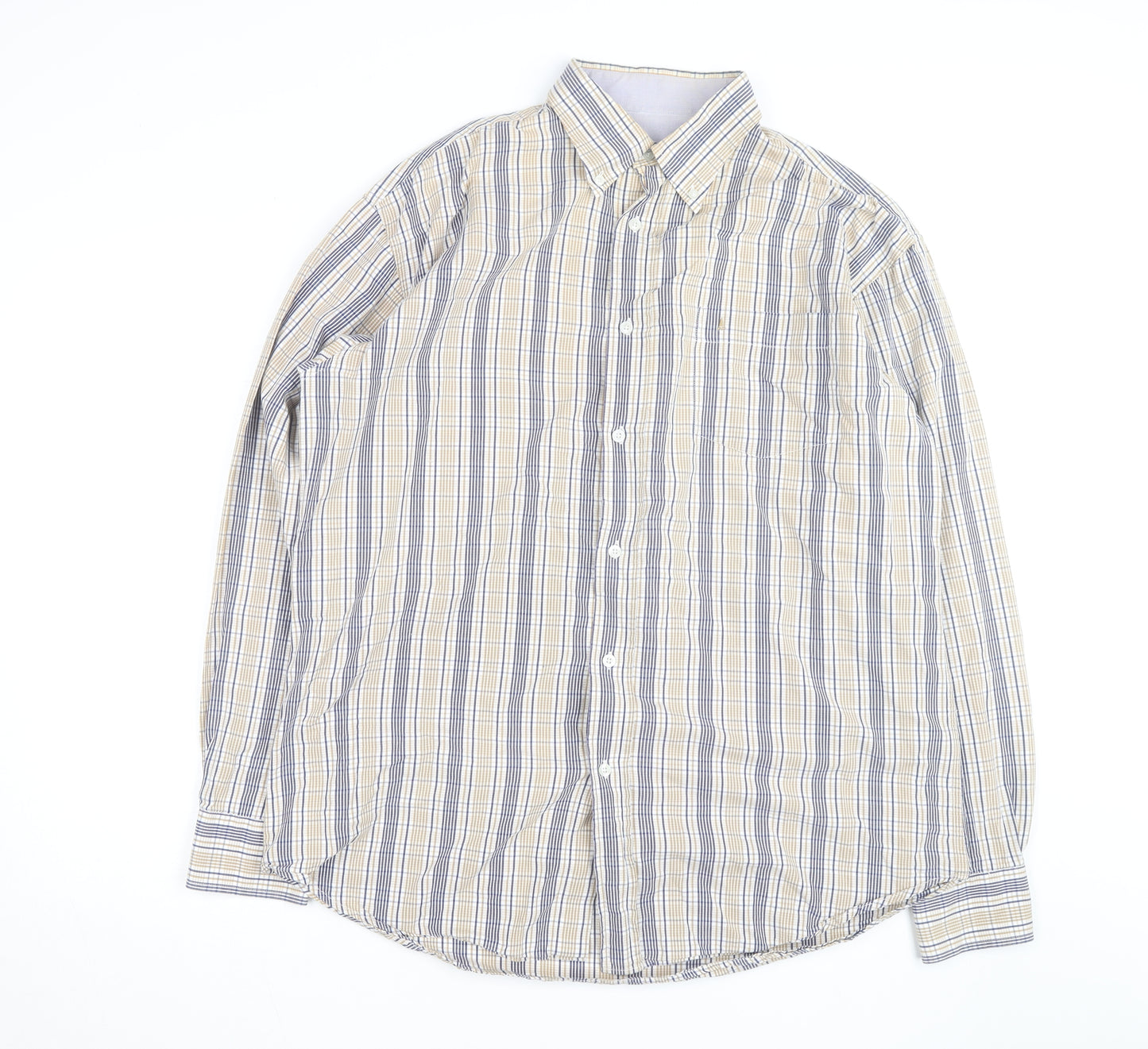 Dubarry Men's Beige Blue Check Button-Up Shirt XL Cotton Casual