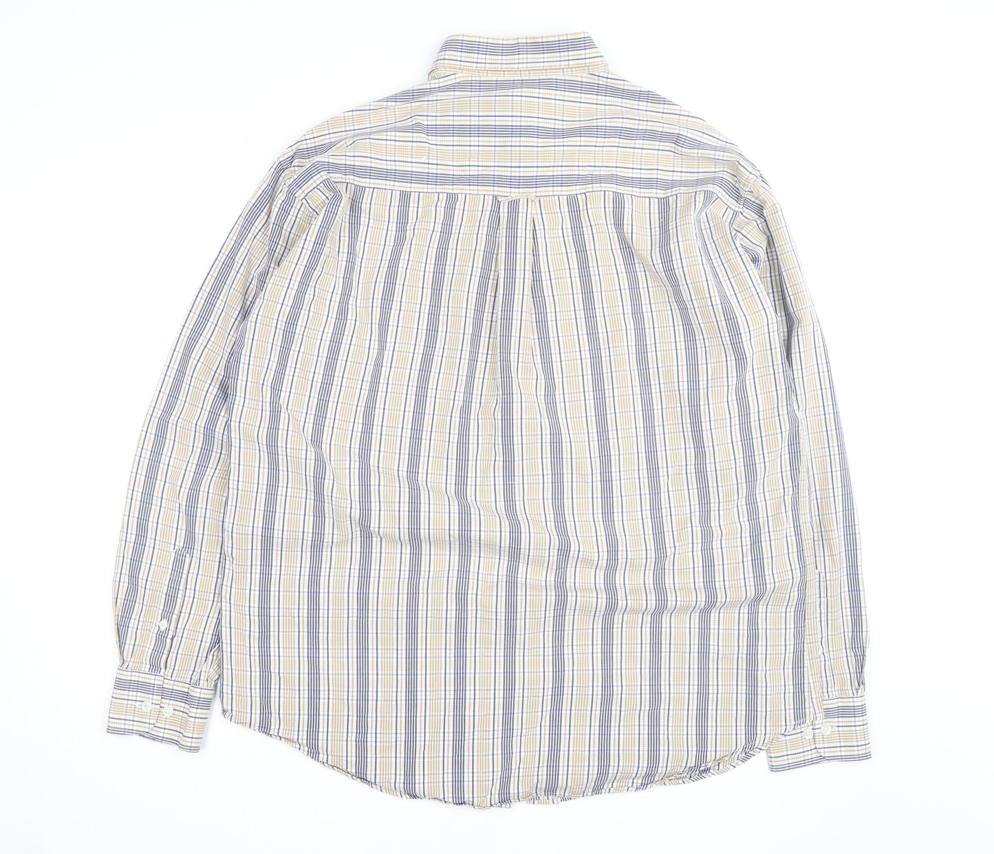 Dubarry Men's Beige Blue Check Button-Up Shirt XL Cotton Casual