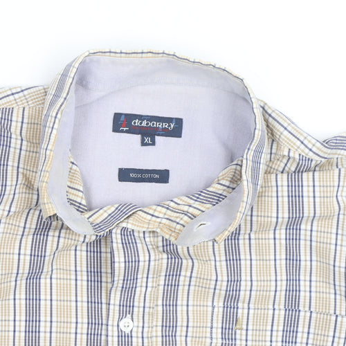 Dubarry Men's Beige Blue Check Button-Up Shirt XL Cotton Casual