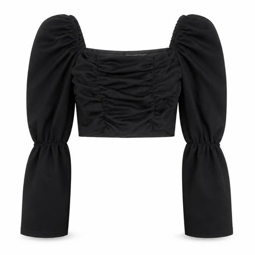 PrettyLittleThing Women’s Black Cropped Ruched Puff Sleeve Blouse Size 8