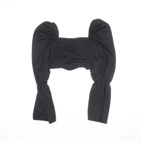 PrettyLittleThing Women’s Black Cropped Ruched Puff Sleeve Blouse Size 8