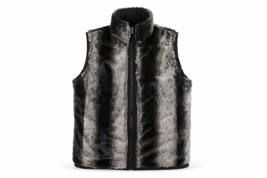 Front view of CEM Men's Grey Faux Fur Zip Waistcoat Bodywarmer M