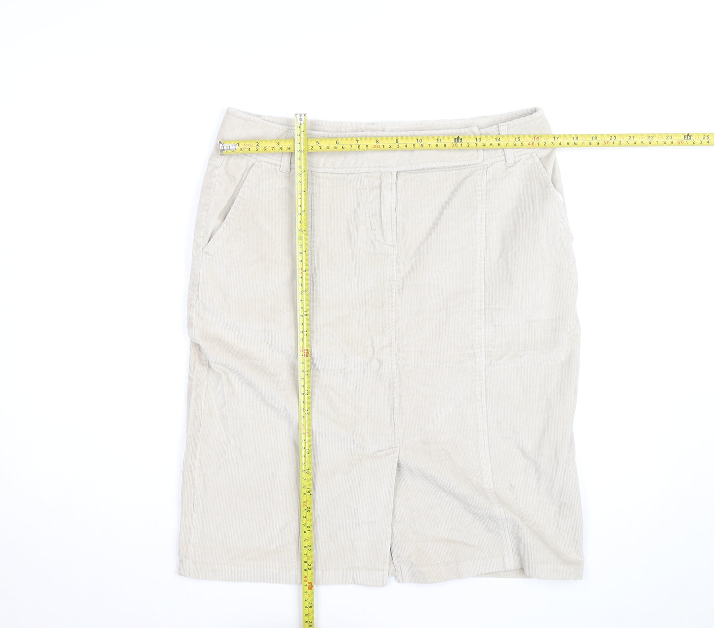 Evie Women Beige Corduroy Knee Length Straight Skirt Size 14