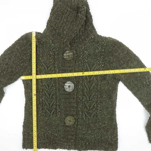 Alexara Womens Green Chunky Knit Cowl Neck Button Cardigan L