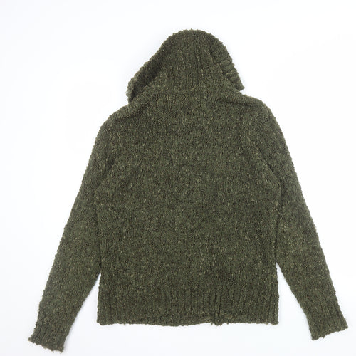 Alexara Womens Green Chunky Knit Cowl Neck Button Cardigan L