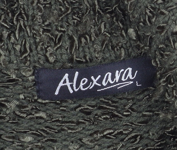 Alexara Womens Green Chunky Knit Cowl Neck Button Cardigan L