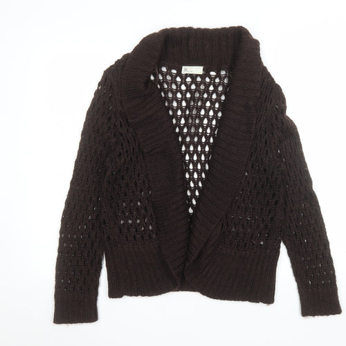 BHS Women Brown Open-Knit Mohair Blend Long Sleeve Cardigan Size 20