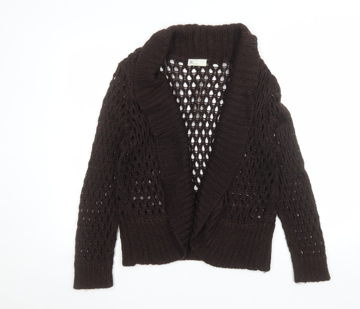 BHS Women Brown Open-Knit Mohair Blend Long Sleeve Cardigan Size 20