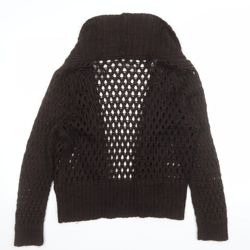 BHS Women Brown Open-Knit Mohair Blend Long Sleeve Cardigan Size 20