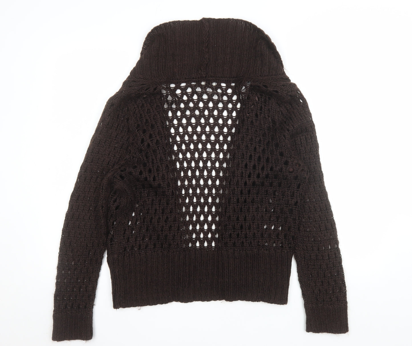 BHS Women Brown Open-Knit Mohair Blend Long Sleeve Cardigan Size 20