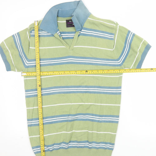 JM Sport Men's Green Striped Cotton Classic Polo Shirt M