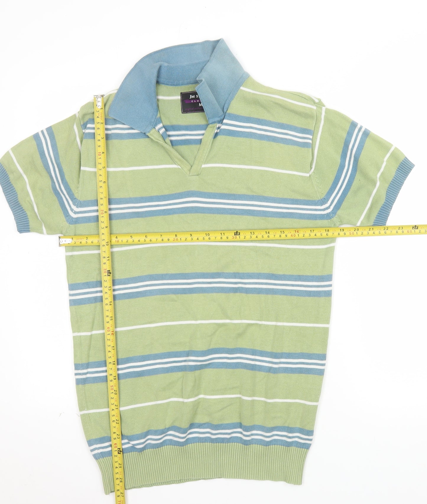 JM Sport Men's Green Striped Cotton Classic Polo Shirt M
