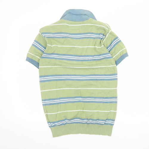 JM Sport Men's Green Striped Cotton Classic Polo Shirt M