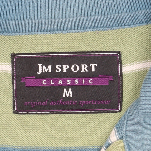 JM Sport Men's Green Striped Cotton Classic Polo Shirt M
