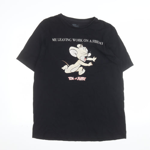Tom and Jerry Men's Black Graphic Cotton T-Shirt L