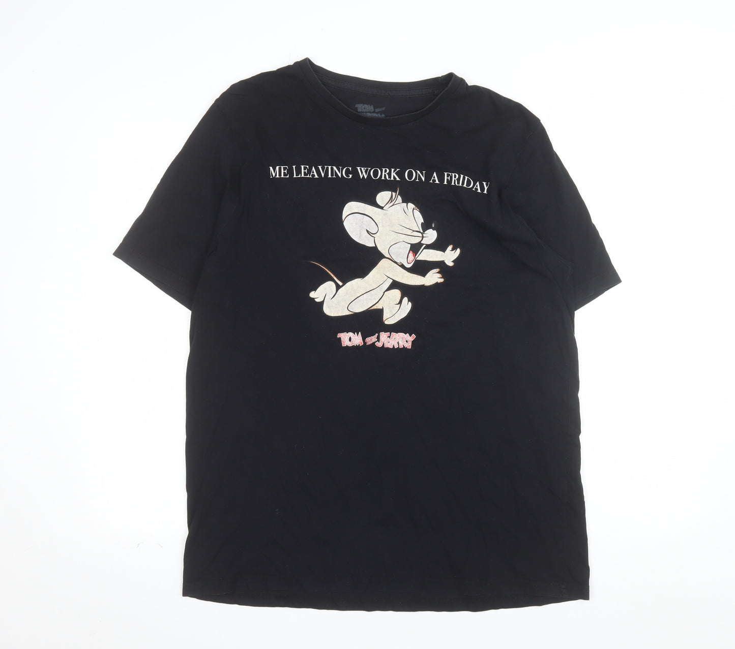 Tom and Jerry Men's Black Graphic Cotton T-Shirt L