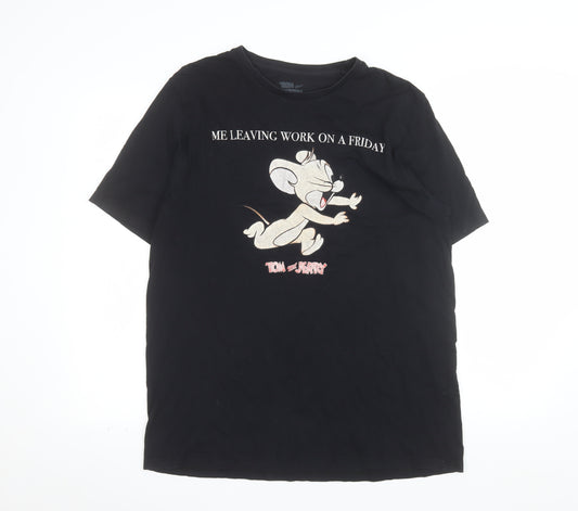 Tom and Jerry Men's Black Graphic Cotton T-Shirt L