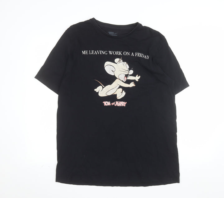 Tom and Jerry Men's Black Graphic Cotton T-Shirt L