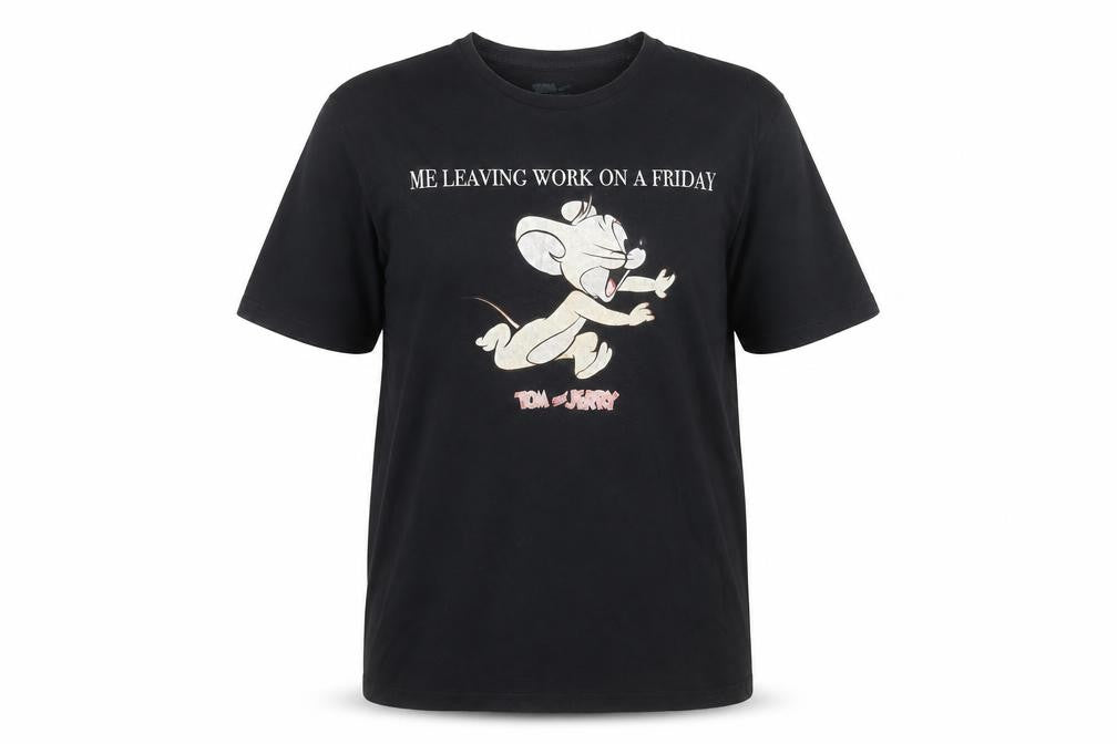 Tom and Jerry Men's Black Graphic Cotton T-Shirt L